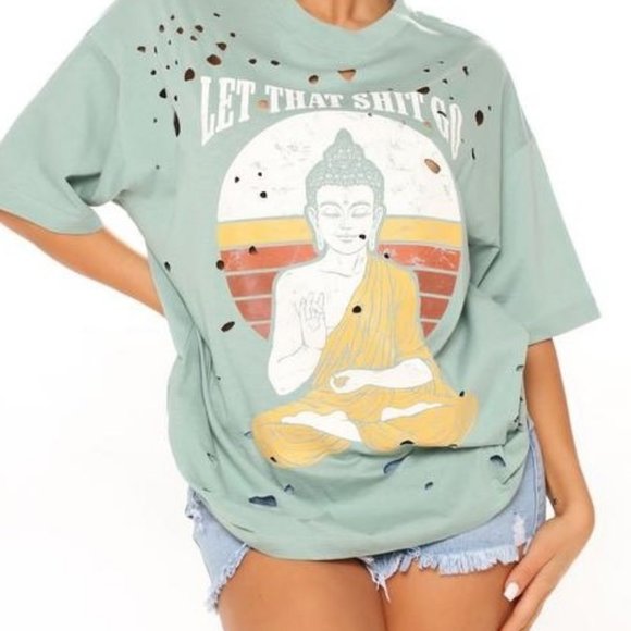 Fashion Nova Tops - Distressed Teal Tunic